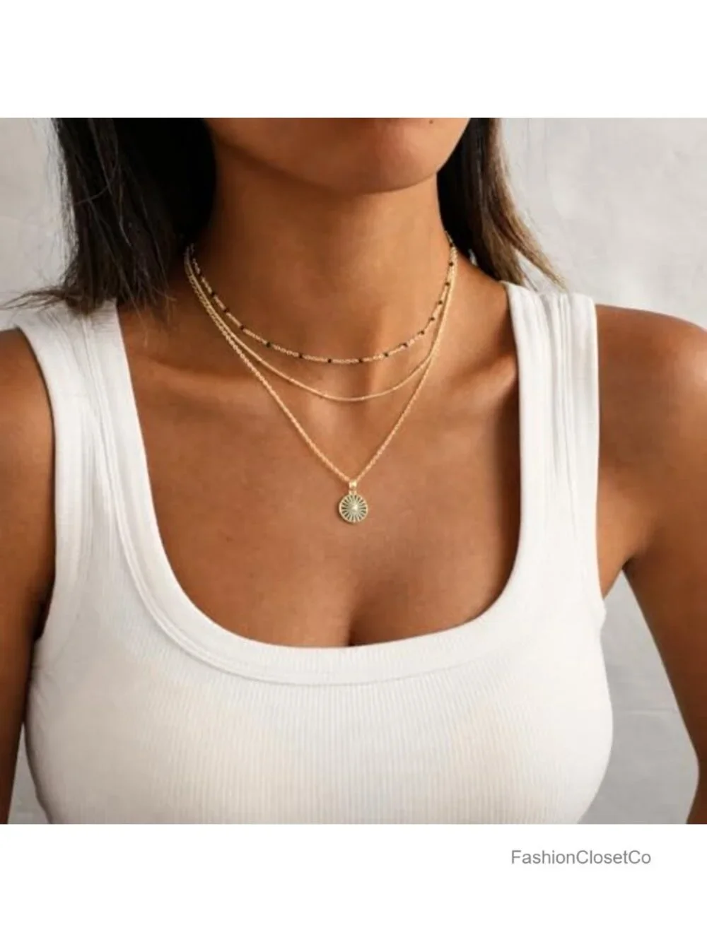 Layered Gold Necklace Set, 14K Gold Plated Womens Dainty Pearl Pendant Choker